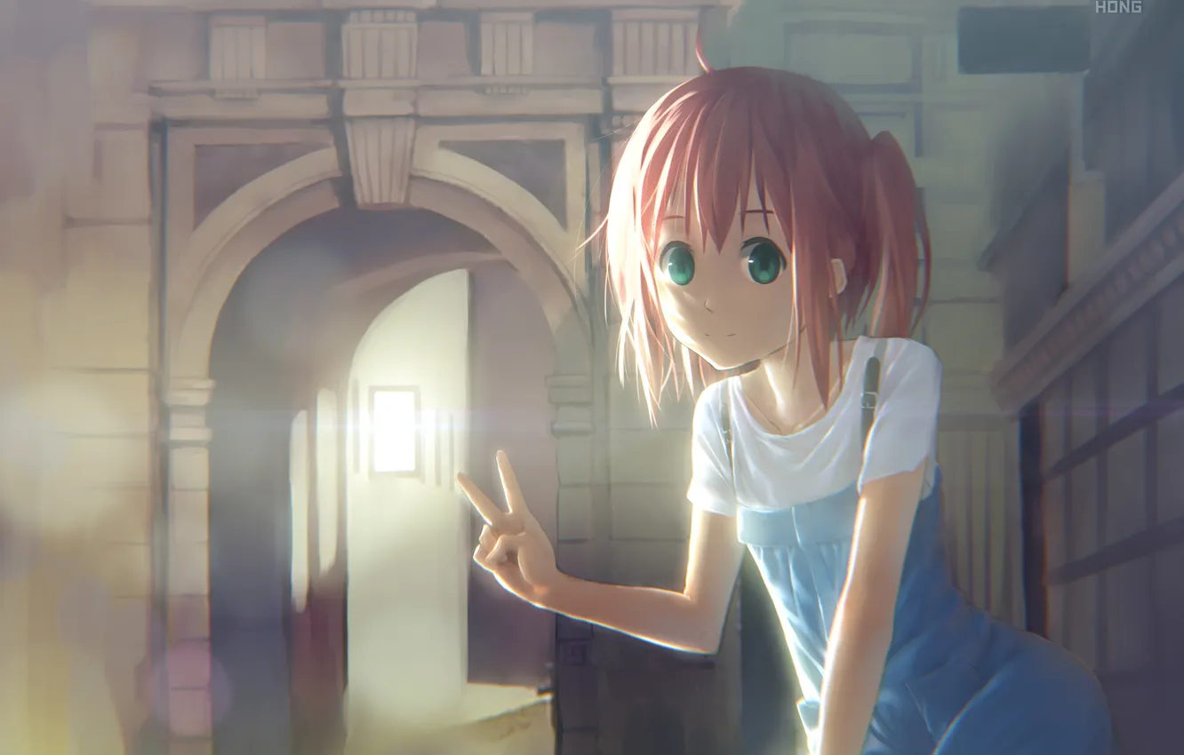 Photo wallpaper girl, smile, anime, art, optical-core