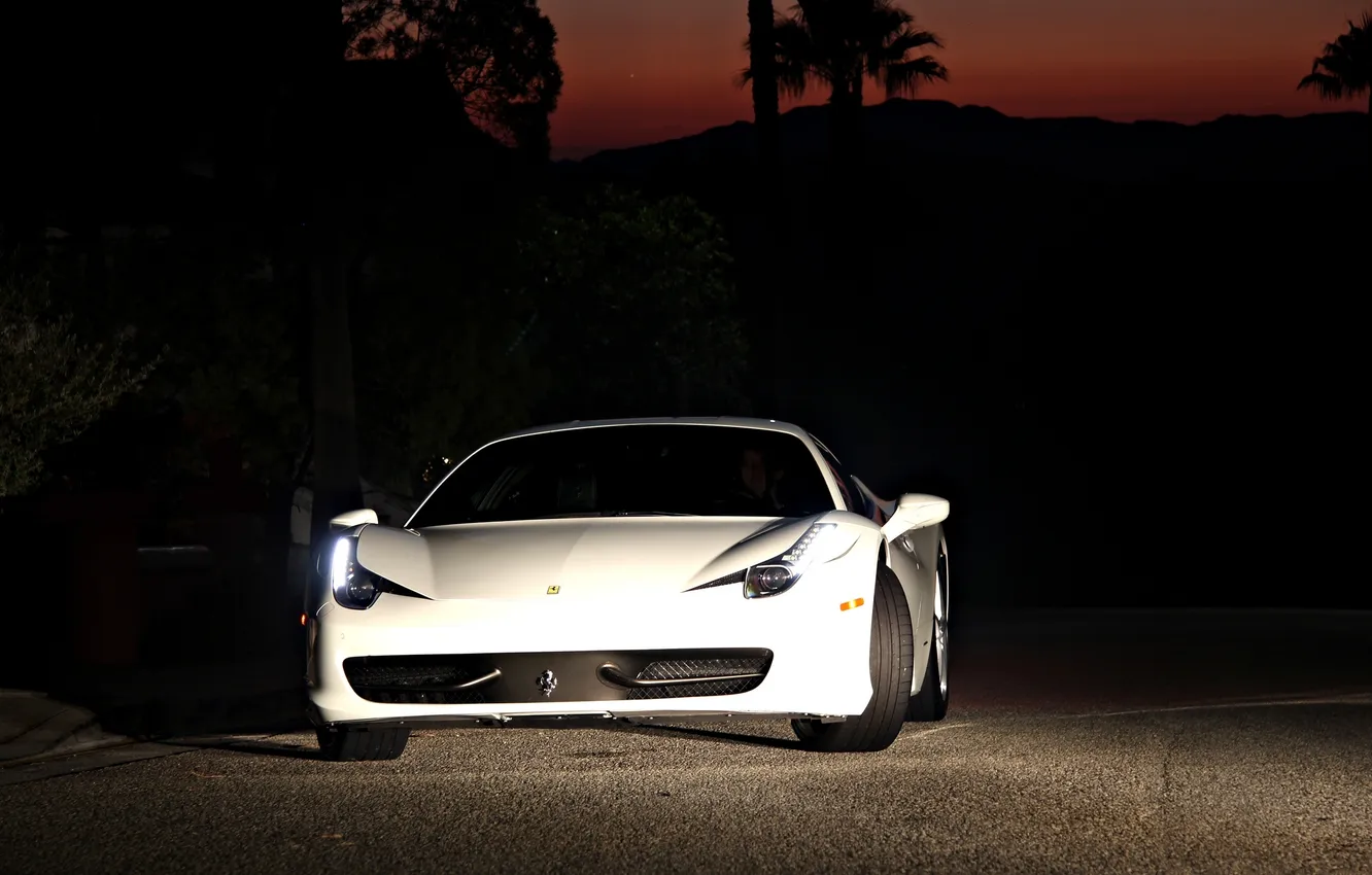 Photo wallpaper white, night, white, ferrari, Ferrari, Italy, the front, 458 italia