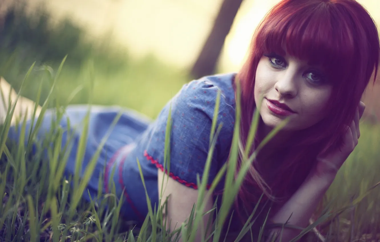 Photo wallpaper grass, girl, nature, girl, woman, LORIEL ANDREA