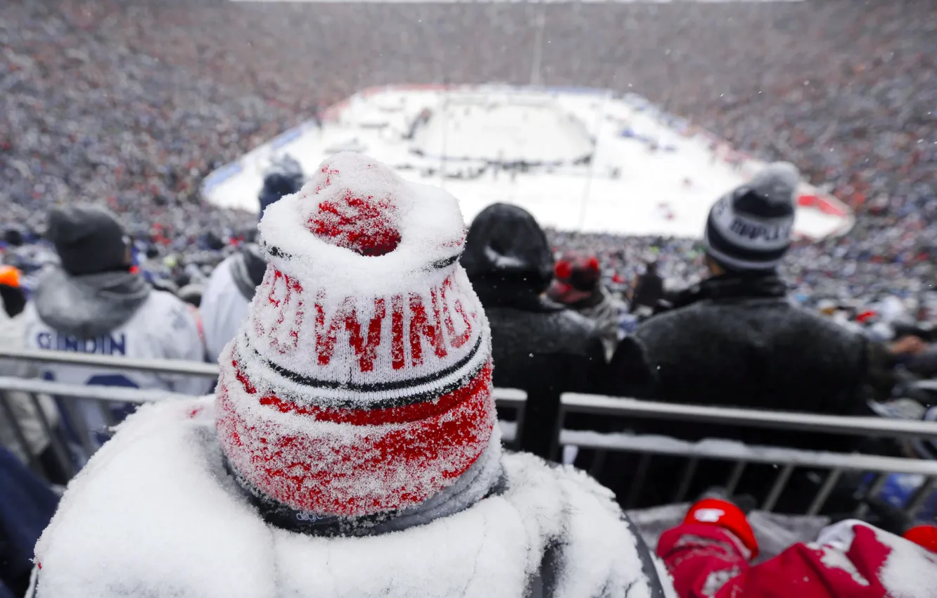 Photo wallpaper Winter, Snow, Hat, Detroit, Hockey, Red Wings, Hockey, Detroit Red Wings