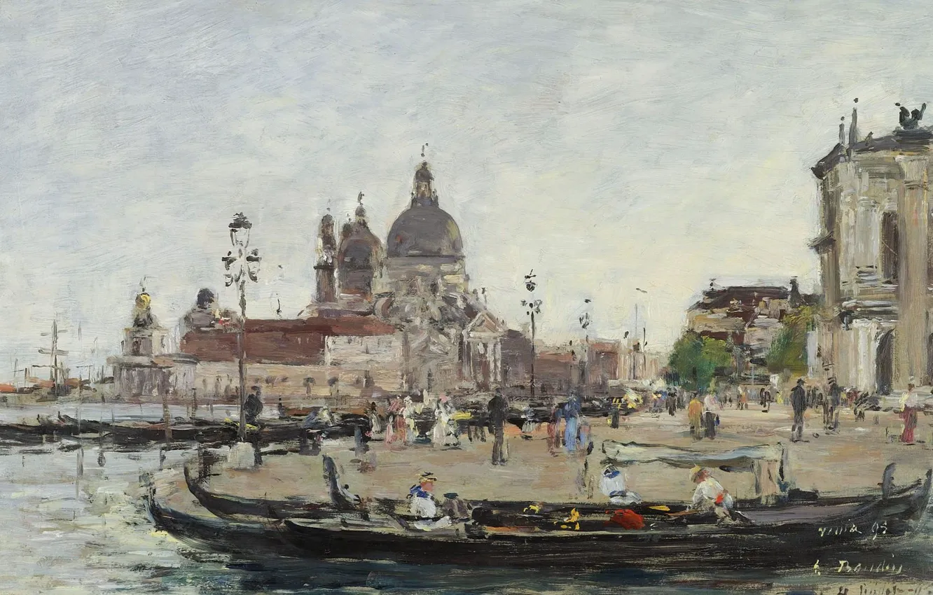 Photo wallpaper boat, picture, Cathedral, the urban landscape, Eugene Boudin, Eugene Boudin, Venice. Salute