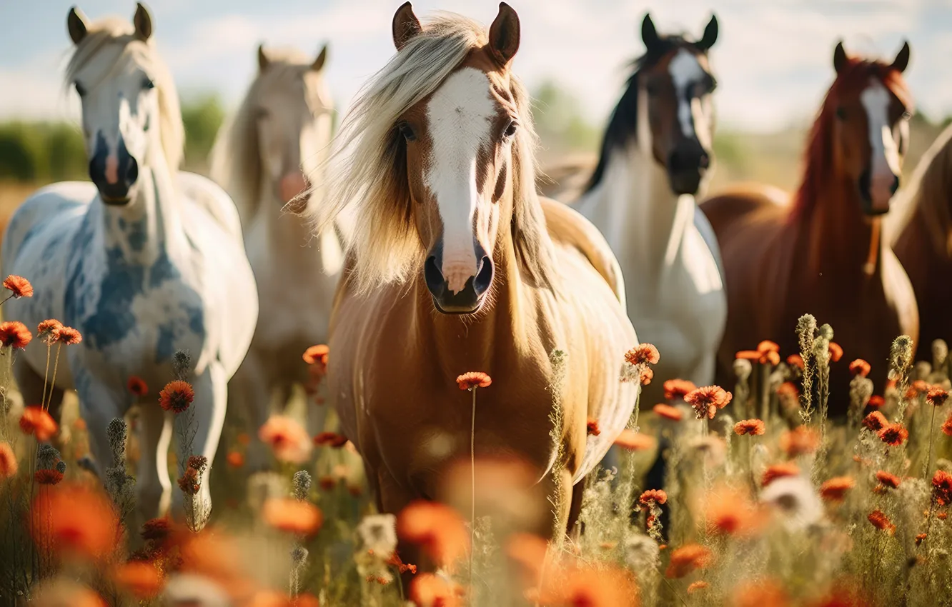 Wallpaper nature, horses, horse, AI art, neural network for mobile and