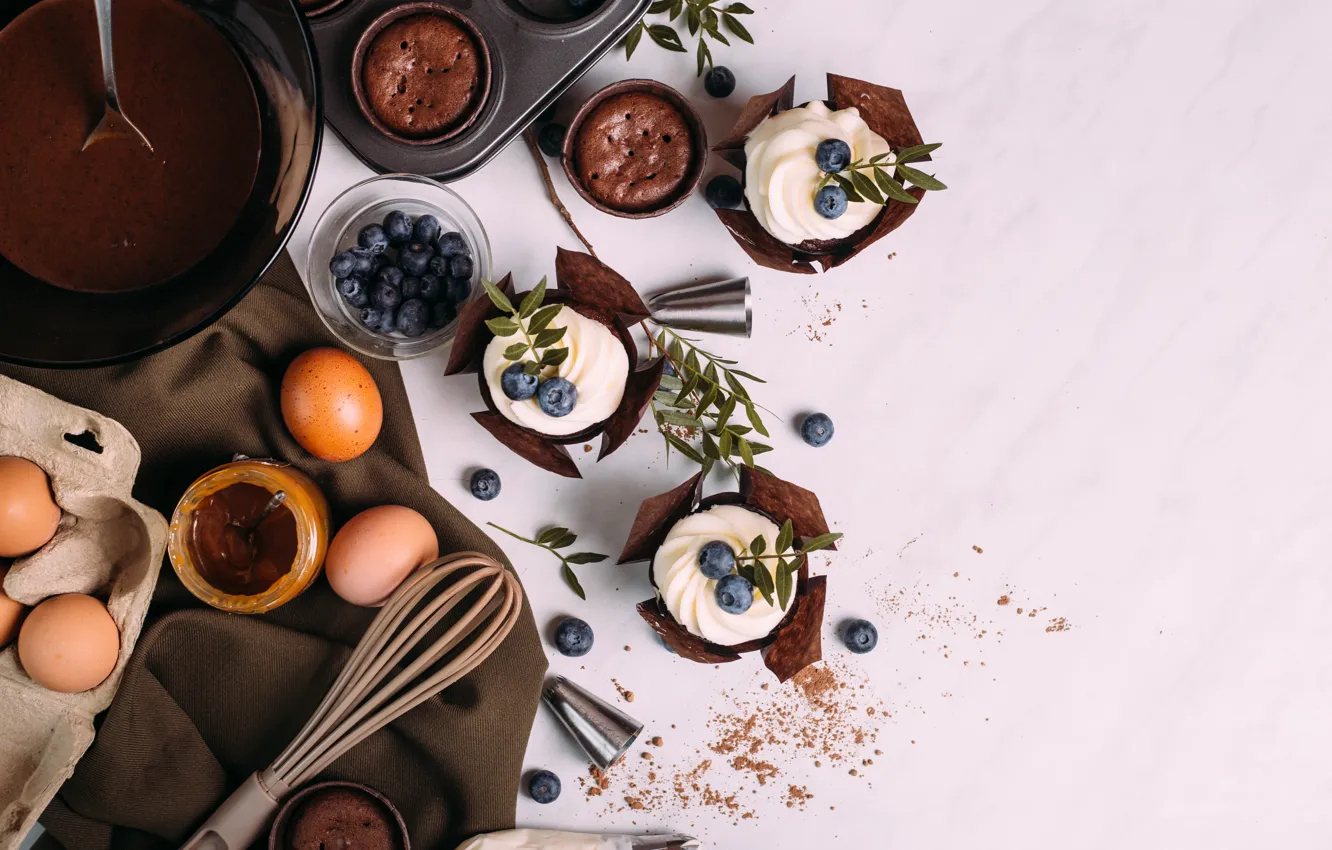 Photo wallpaper berries, cakes, cupcakes