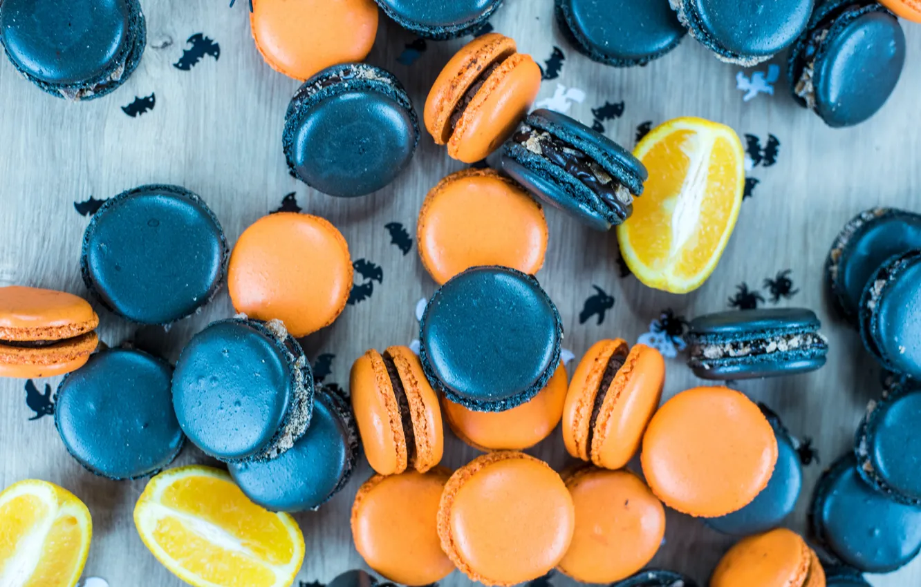 Photo wallpaper orange, food, Halloween, sweet, pasta, macaroon