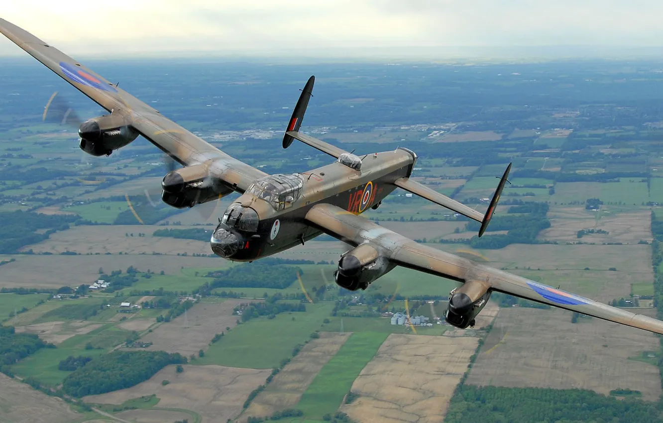 Photo wallpaper flight, retro, the plane, landscape, bomber, Avro Lancaster