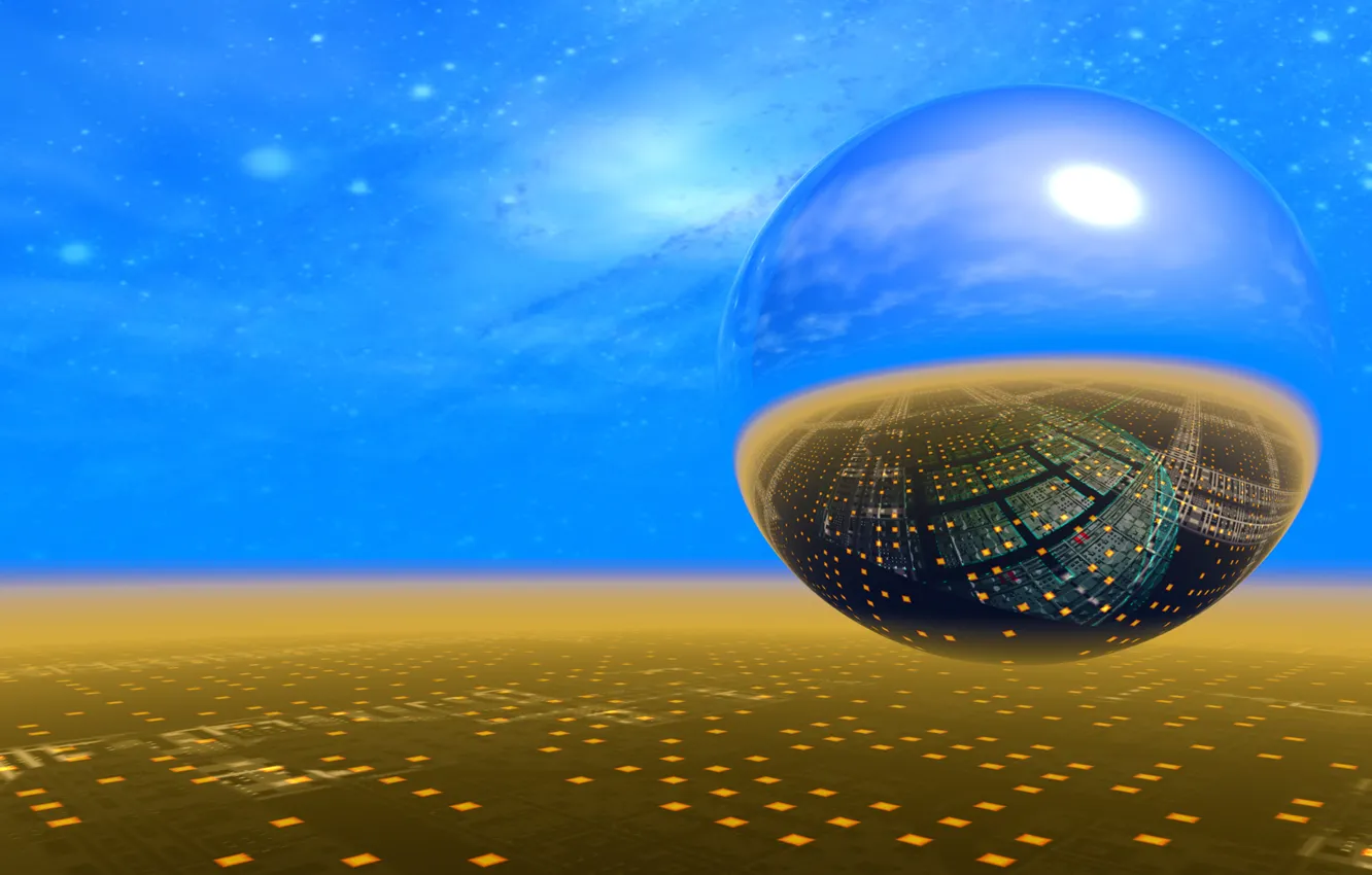 Photo wallpaper transparency, light, reflection, balls, dal, horizon, sphere