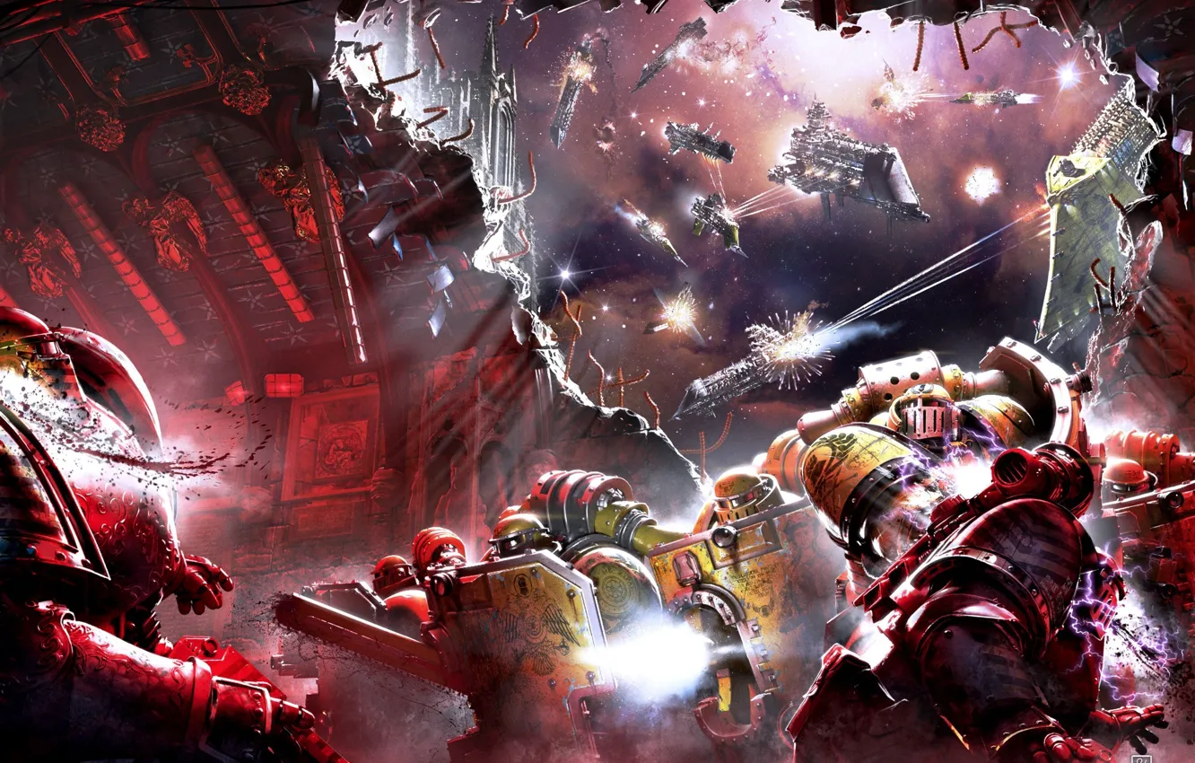Photo wallpaper ships, Horus Heresy, Warhammer 40000, storm, space Marines, the battle in space, Shadows of Treachery, …