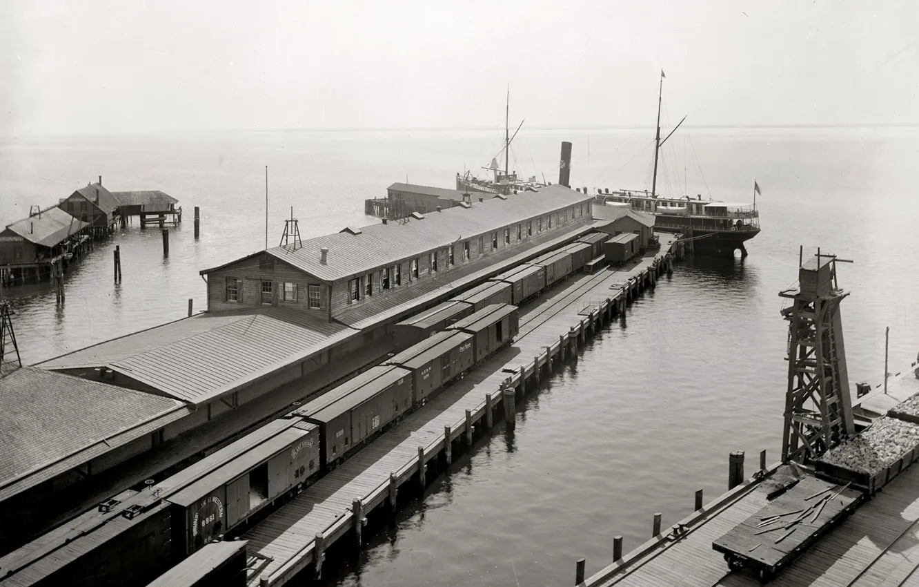 Photo wallpaper USA, 1900-the year, train, Tampa, FL, pierce, ship, retro