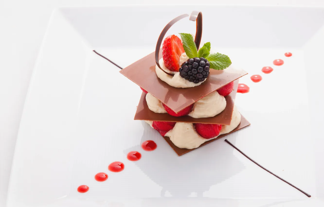 Photo wallpaper chocolate, strawberry, desert, cream, dessert, BlackBerry, chocolate, strawberry
