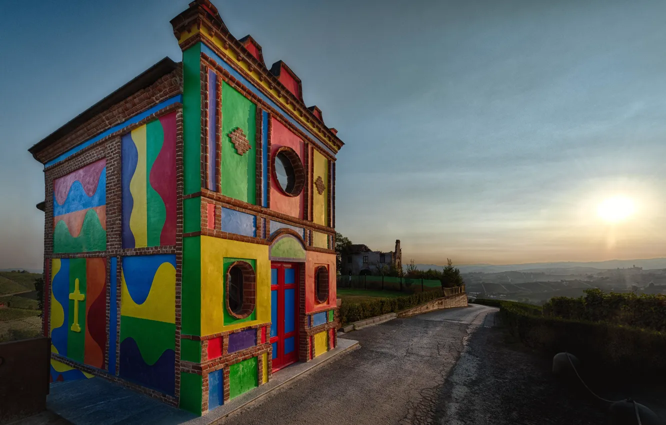 Photo wallpaper building, Italy, chapel, colorful, Italy, The Morra, Barolo Chapel, Barolo Chapel