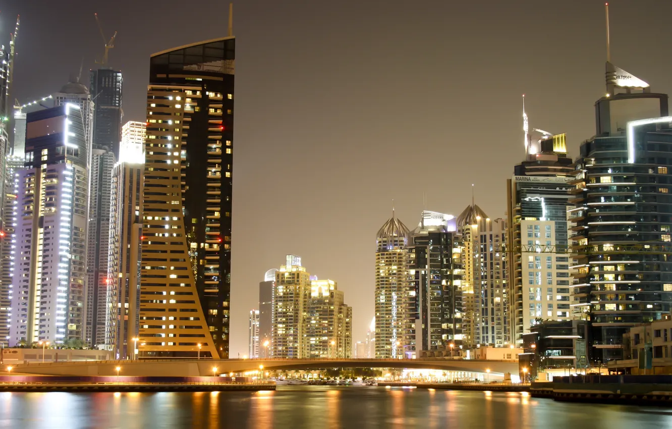 Photo wallpaper night, the city, lights, night city, Dubai