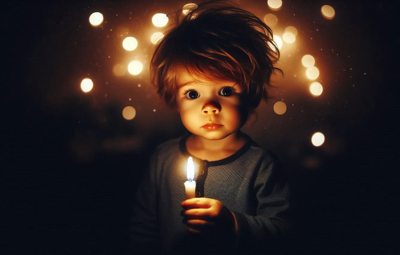 Photo wallpaper candles, boy, AI art, neural network
