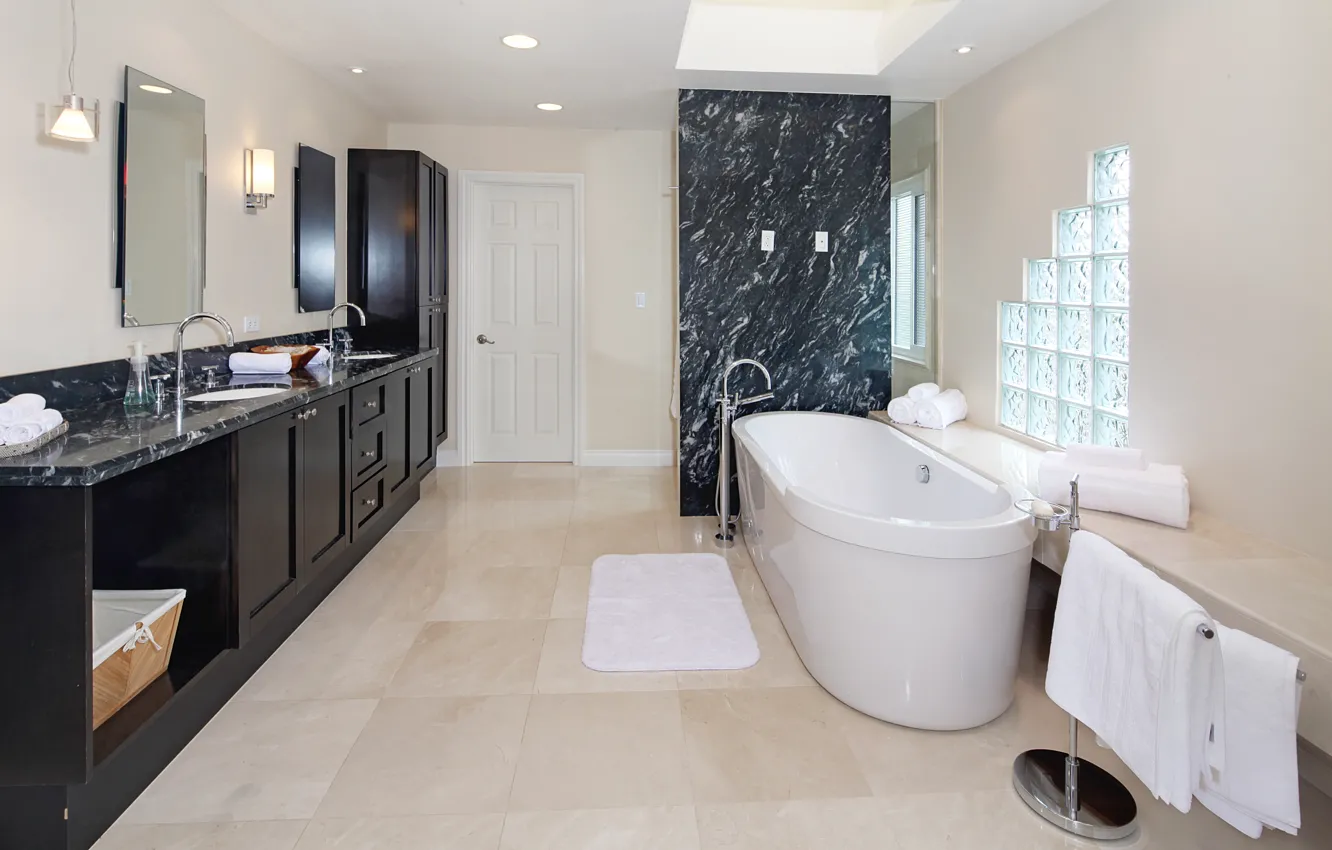 Photo wallpaper design, furniture, mirror, bath, mansion, design, interior, bathroom
