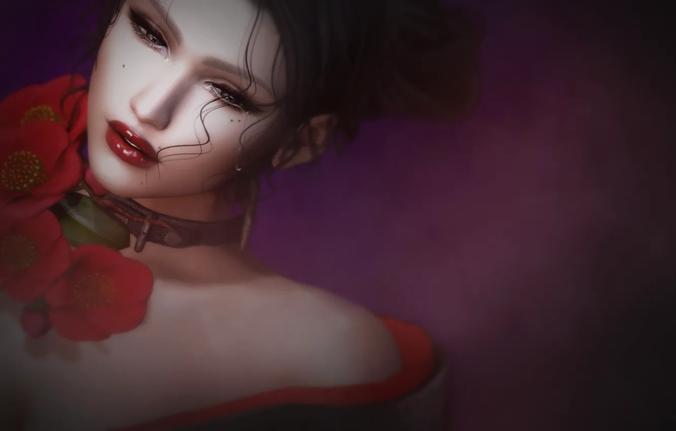 Photo wallpaper sadness, flowers, face, background, tears