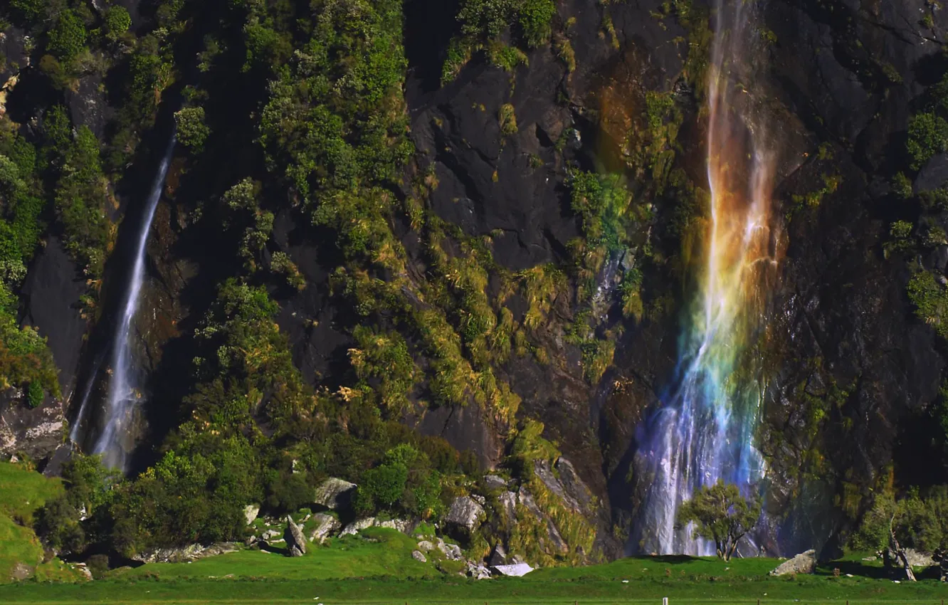 Photo wallpaper rocks, waterfall, New Zealand, South island, Mount Aspiring National Park