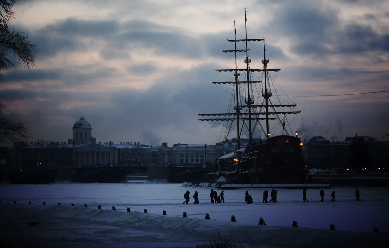 Photo wallpaper river, ship, Palace