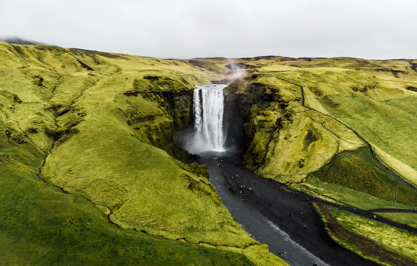 Photo wallpaper green, river, rocks, waterfall