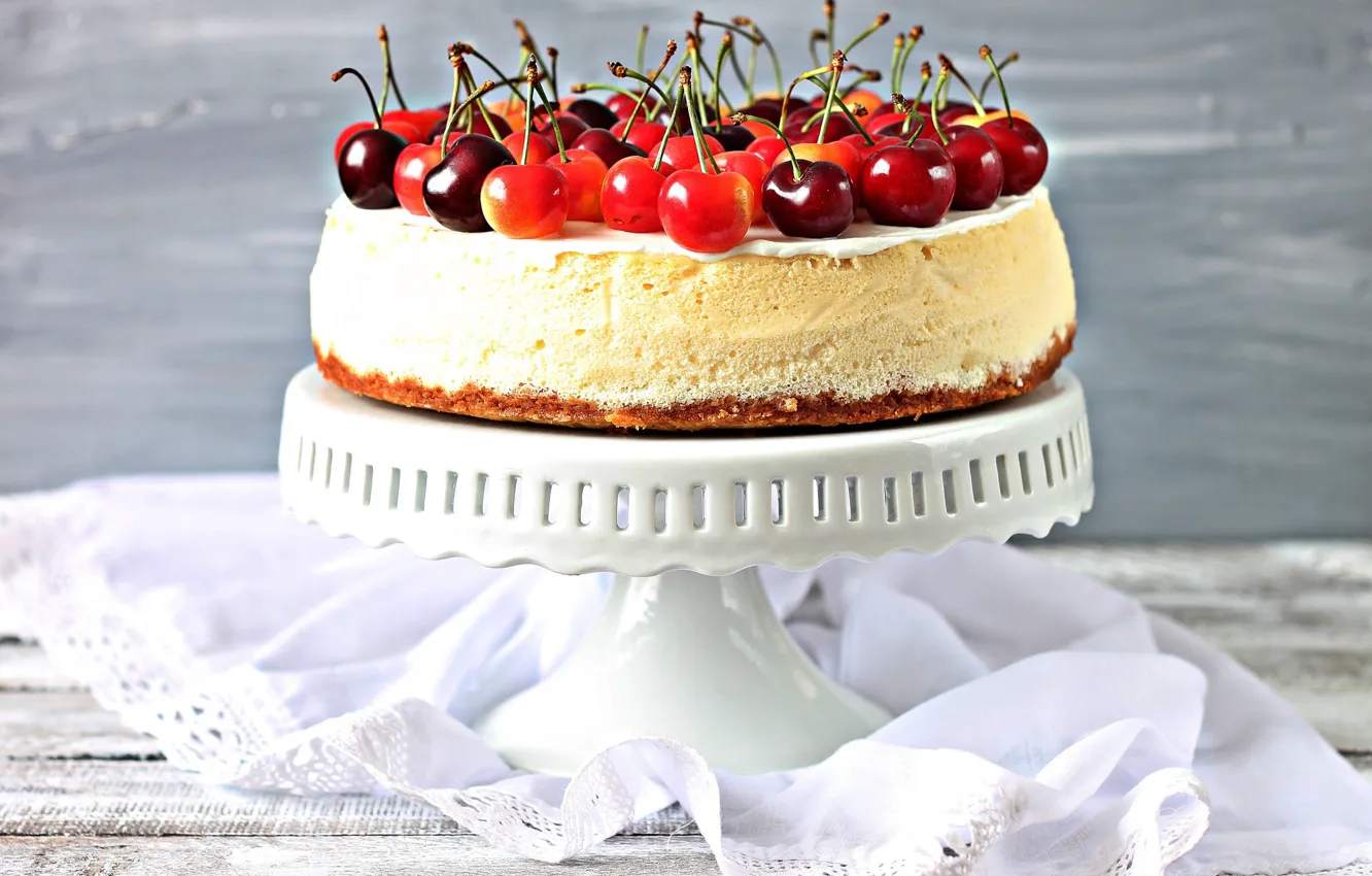 Photo wallpaper cake, cream, cherry