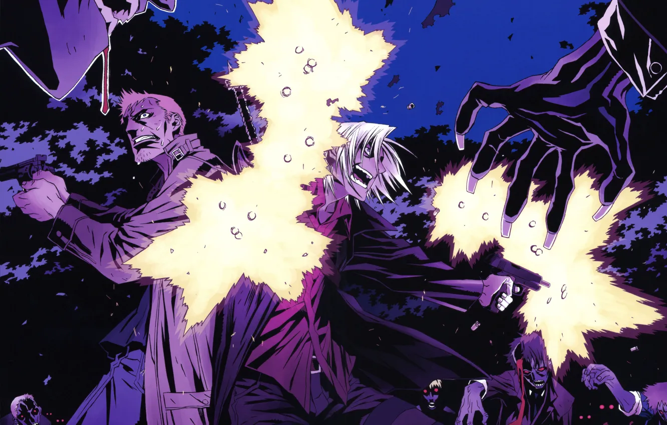 Photo wallpaper night, gun, blood, zombies, claws, horror, zombie, Slaughter