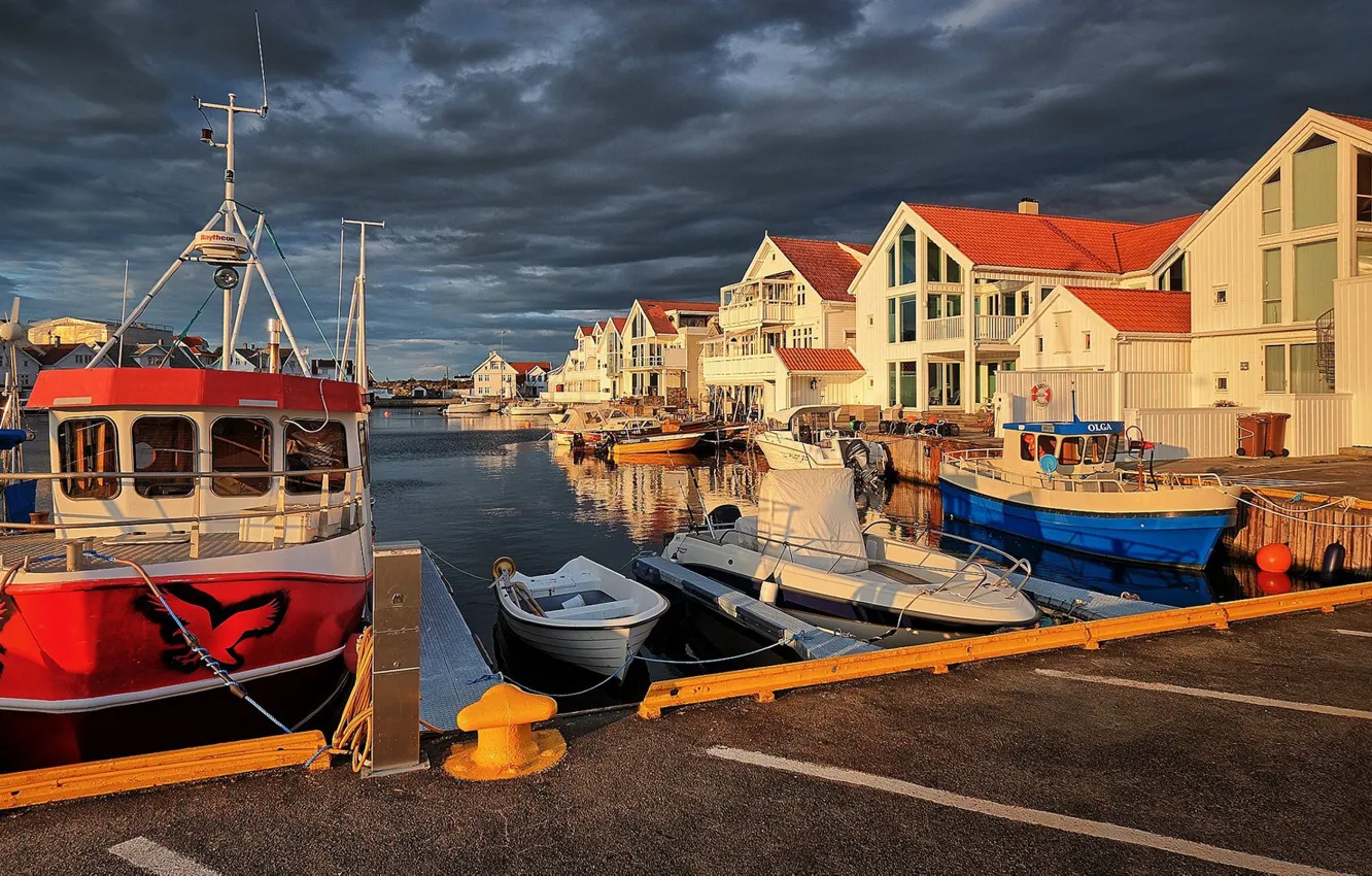 Photo wallpaper boats, pier, Norway, Norway, Åkrehamn