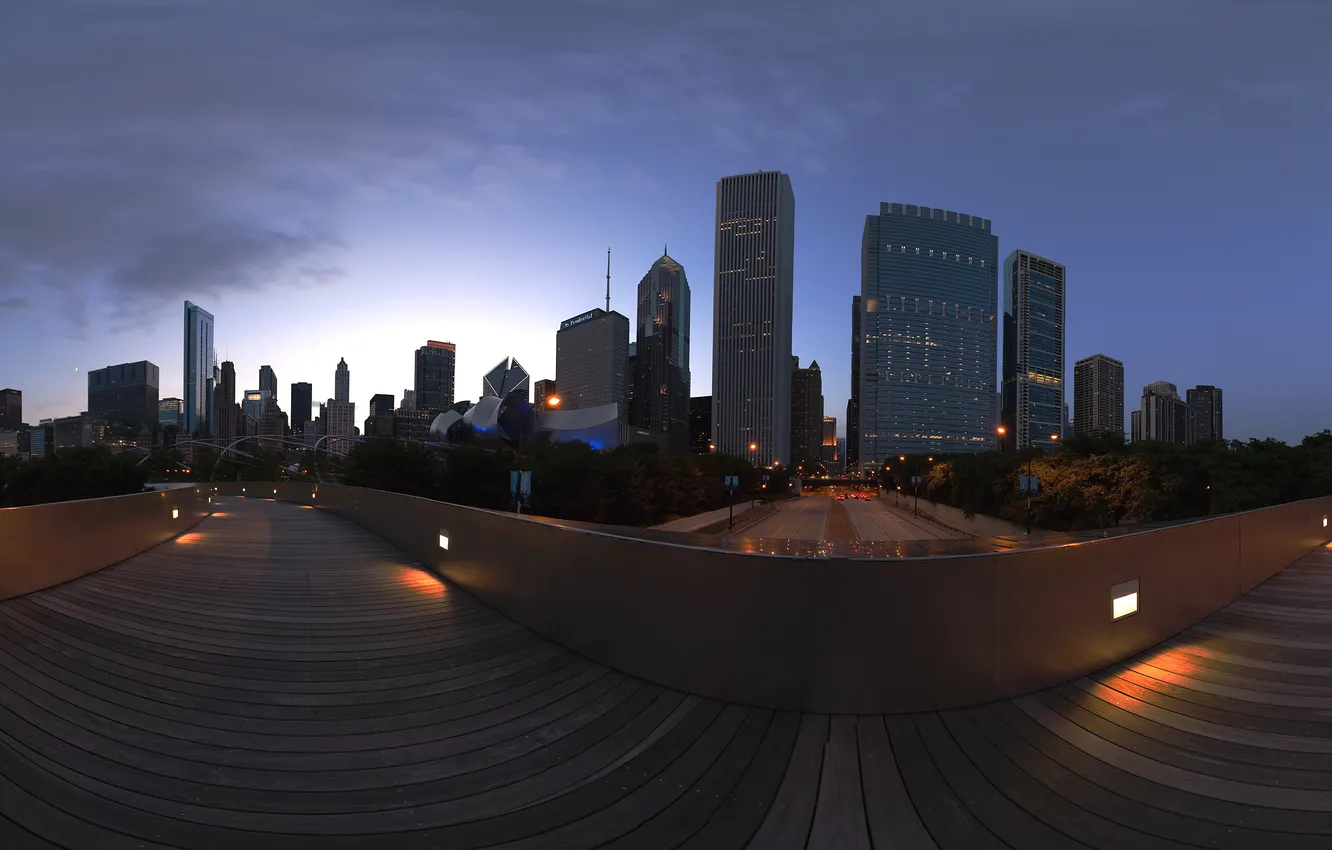 Photo wallpaper city, lights, skyscrapers, the evening, Chicago, USA, Chicago, Illinois