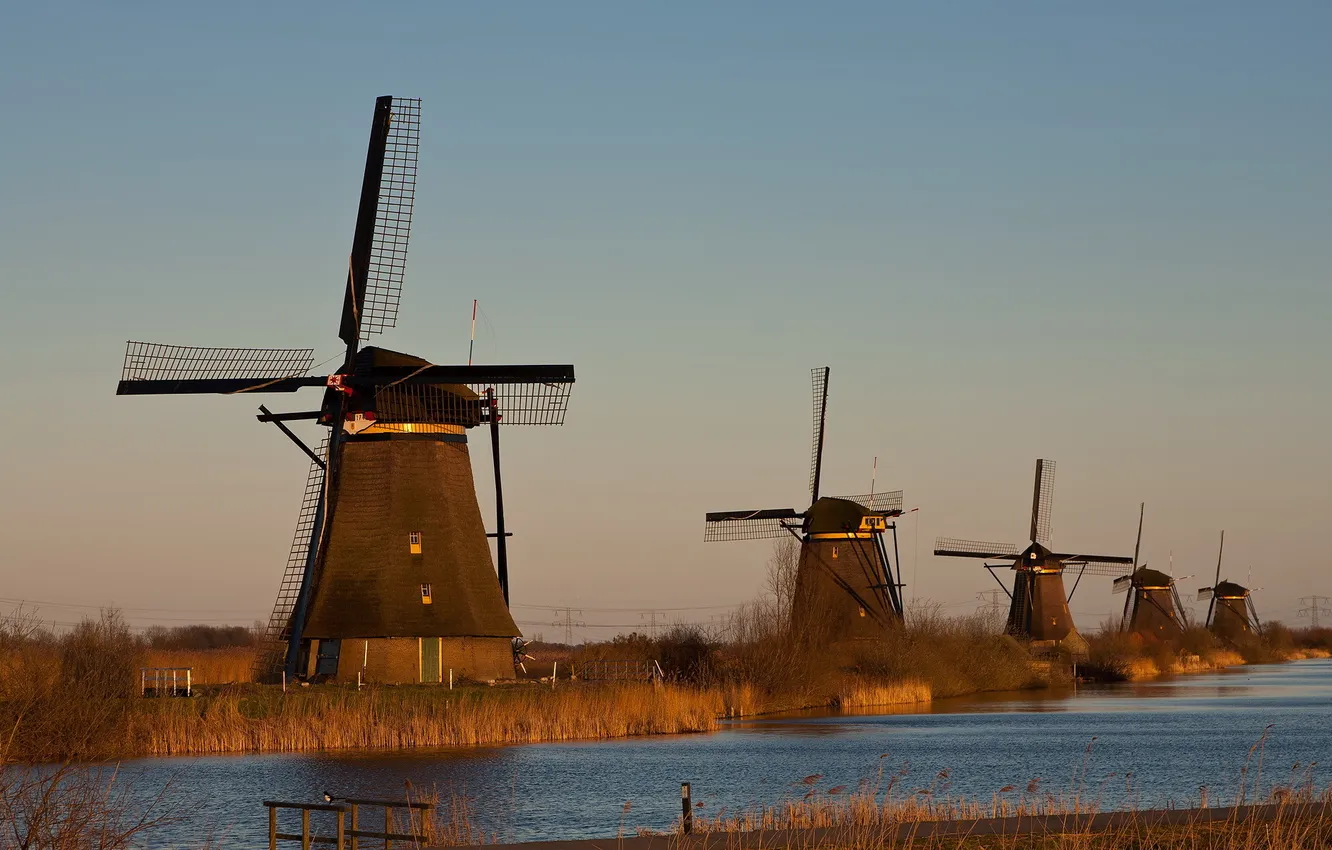 Photo wallpaper landscape, river, mill