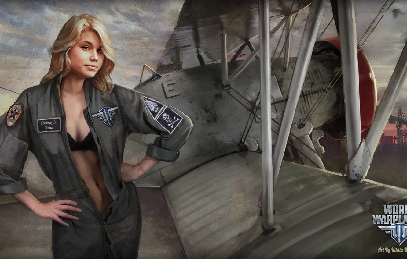 Photo wallpaper chest, girl, girl, the plane, aviation, air, MMO, Wargaming.Net