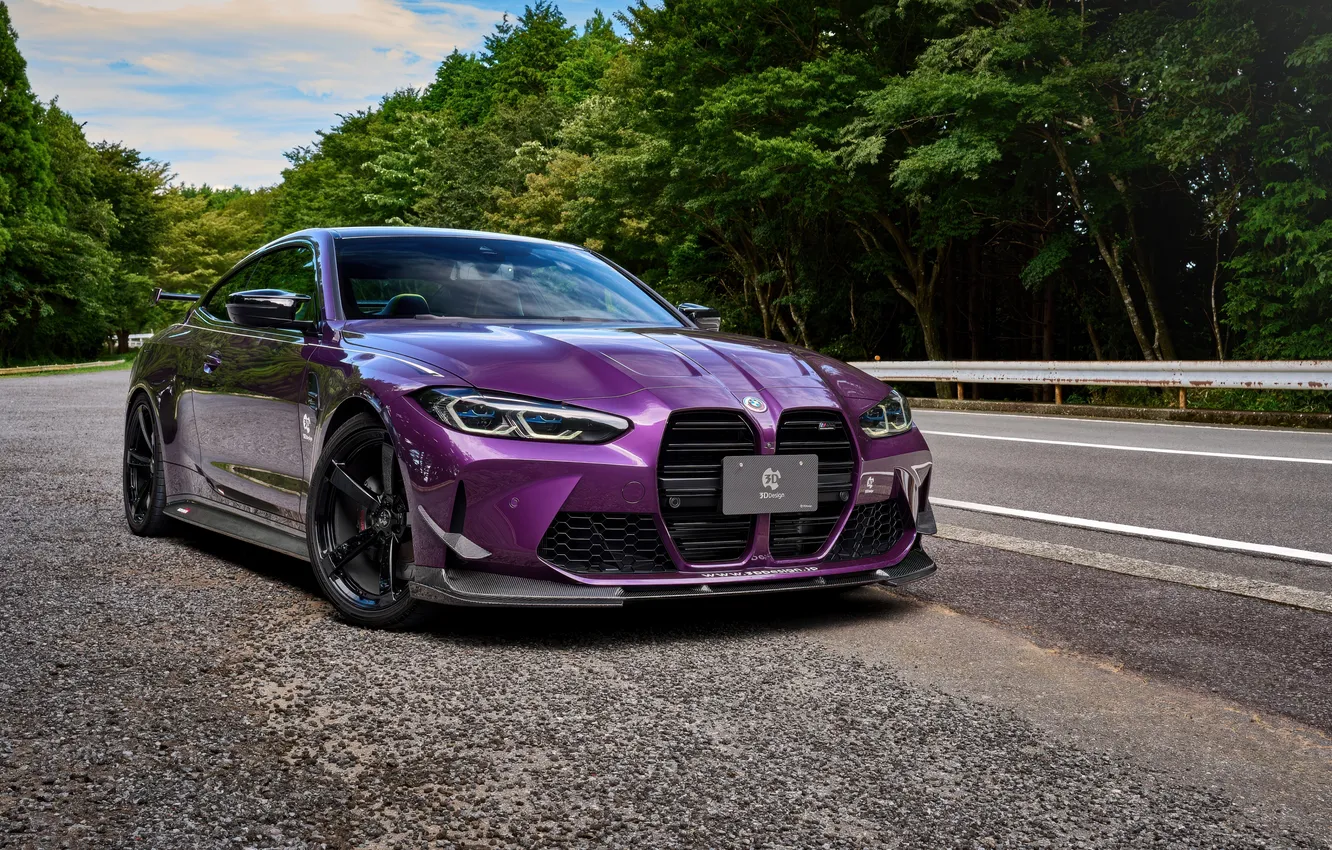 Photo wallpaper BMW, road, purple, BMW M4, 3D Design