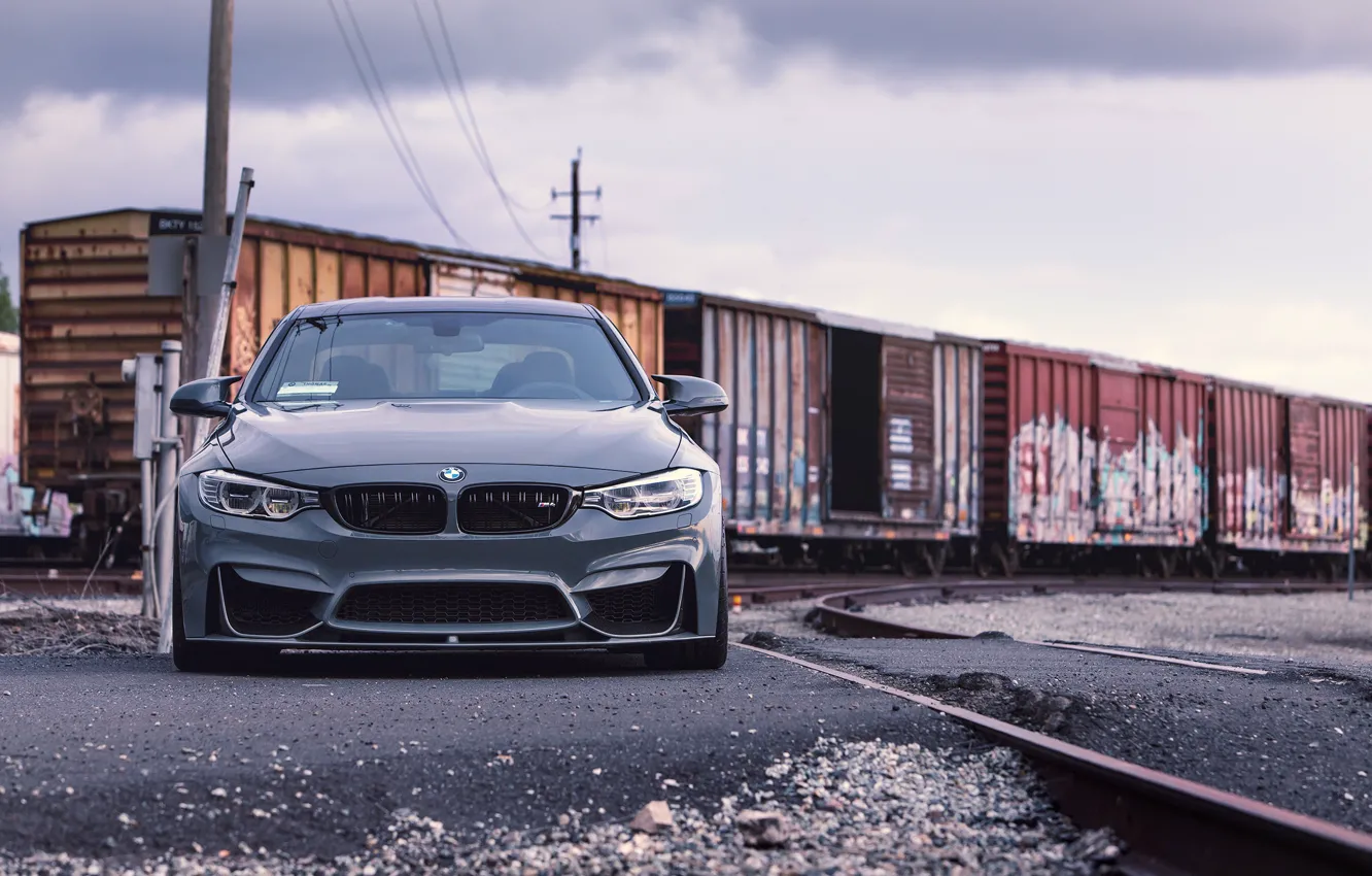 Photo wallpaper BMW, Front, F82, Sight, Graphite, Railway station, Railroad tracks