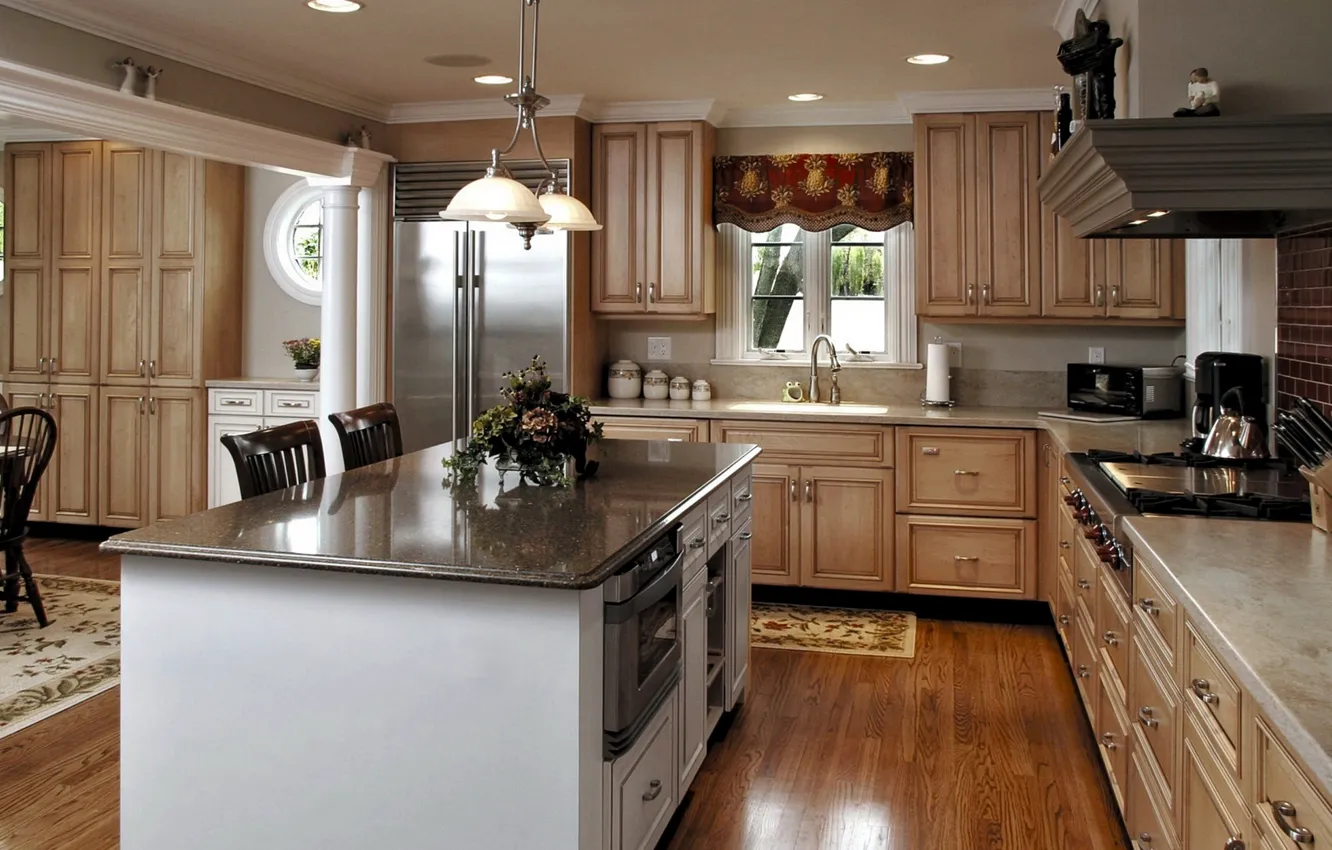 Photo wallpaper table, furniture, refrigerator, Sink, kitchen, oven, Studio, dining room