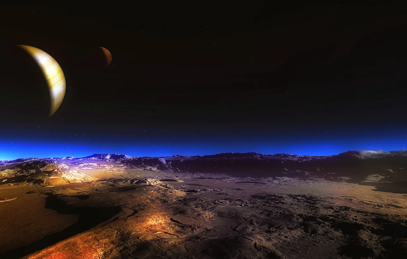 Photo wallpaper the sky, night, the moon, desert, planet, satellite