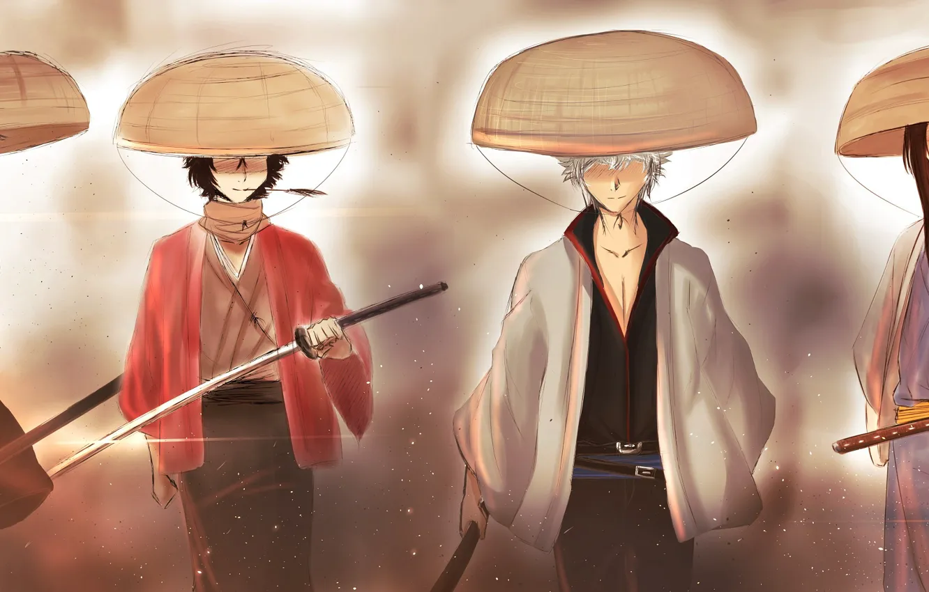 Photo wallpaper guy, guys, hats, samurai, Gintama, Gintama