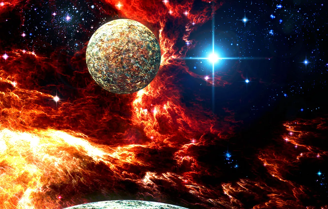 Photo wallpaper the sky, the universe, star, planet, satellite