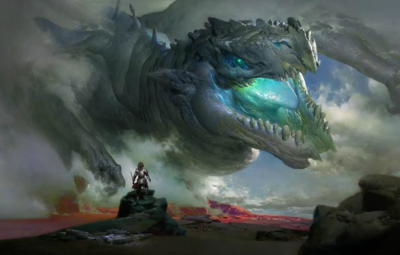 Photo wallpaper fantasy, knight, Ruan Jia, Elder Gragon