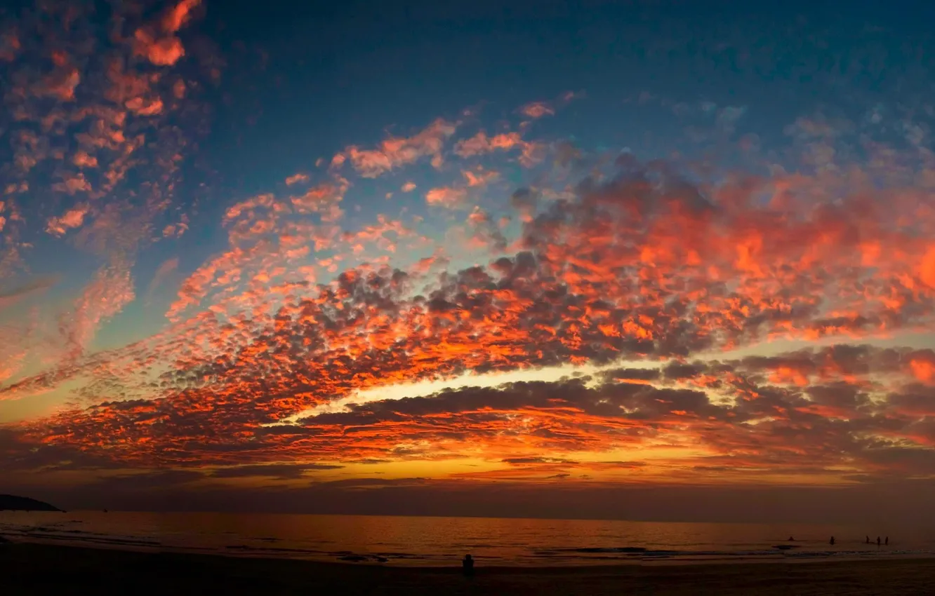Photo wallpaper sea, clouds, Sunset