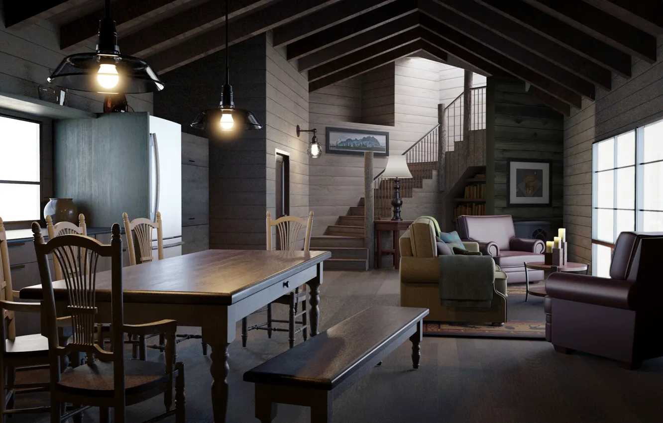 Photo wallpaper design, style, interior, living room, dining room, Rustic living room, Avery Kukla