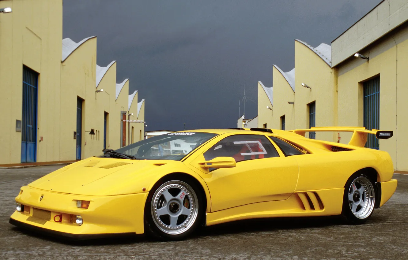 Photo wallpaper yellow, tuning, home, Lamborghini, Lambo, front view, diablo