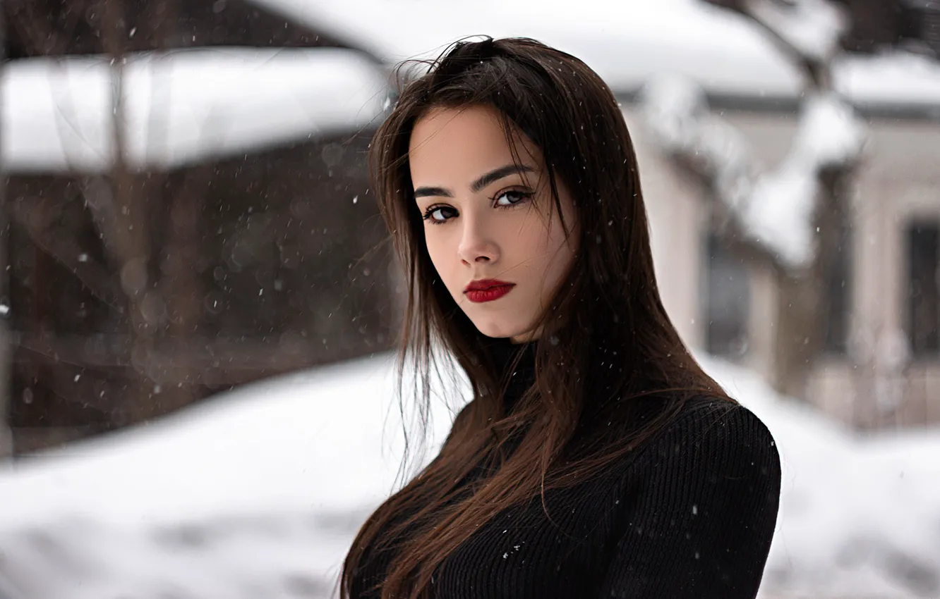 Photo wallpaper winter, chest, look, snow, Girl, lipstick, shoulders, Ivan Shcheglov