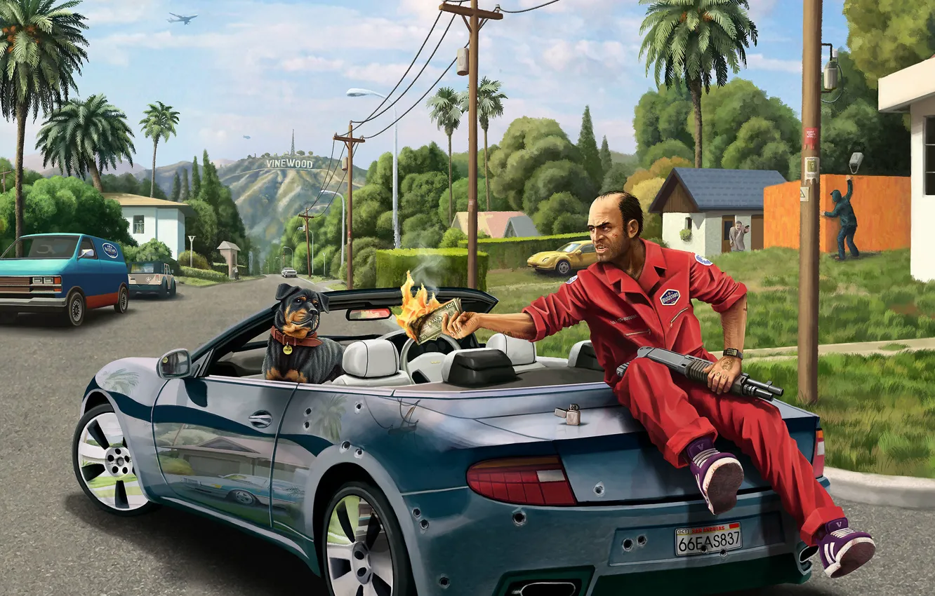 Photo wallpaper Grand Theft Auto V, GTA 5, Trevor, Trevor Phillips, Chop, Chop
