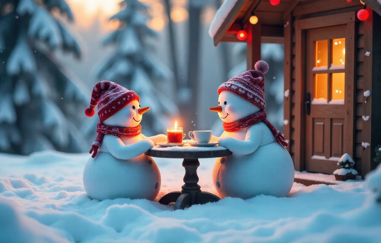 Photo wallpaper winter, frost, forest, light, snow, fog, tea, new year