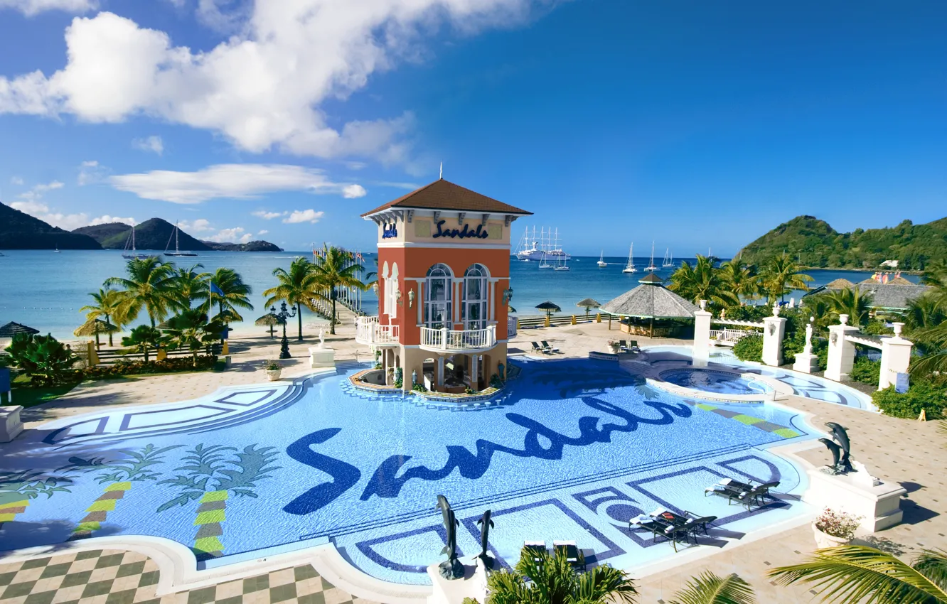 Photo wallpaper the ocean, pool, resort, Caribbean, Caribbean, St.Lucia, Luxury resort