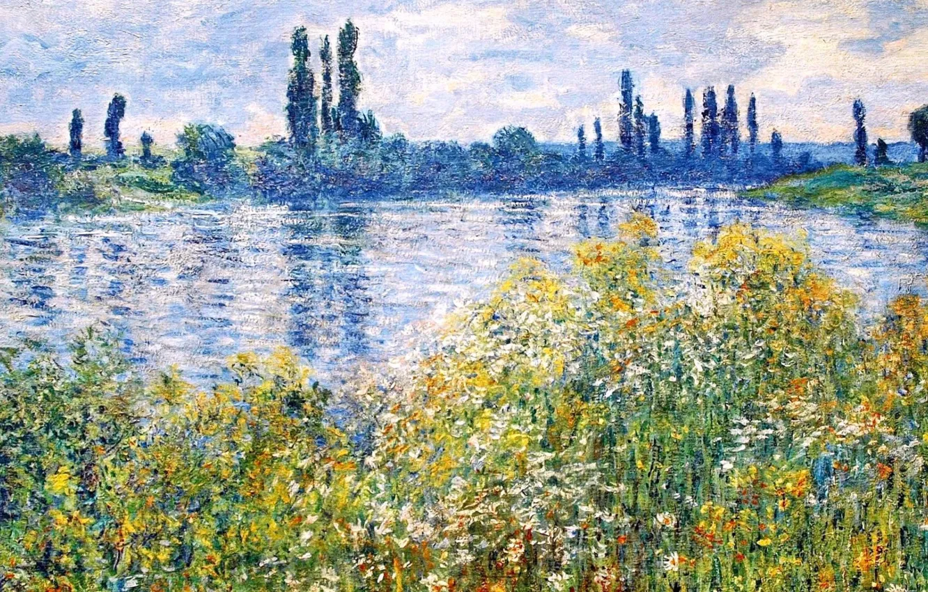 Photo wallpaper the sky, trees, landscape, river, picture, Claude Monet