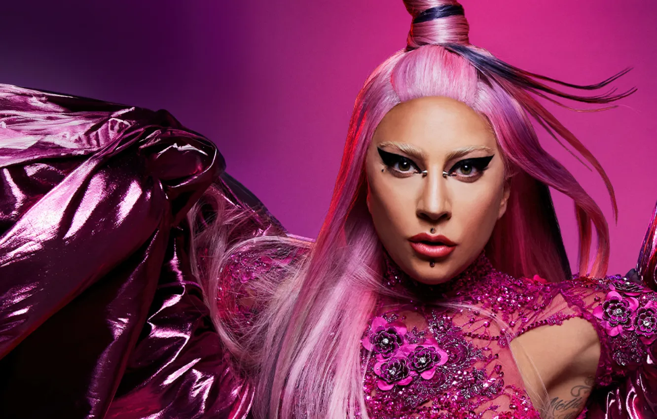 Photo wallpaper Music, Lady Gaga, artwork, portrait, pink background