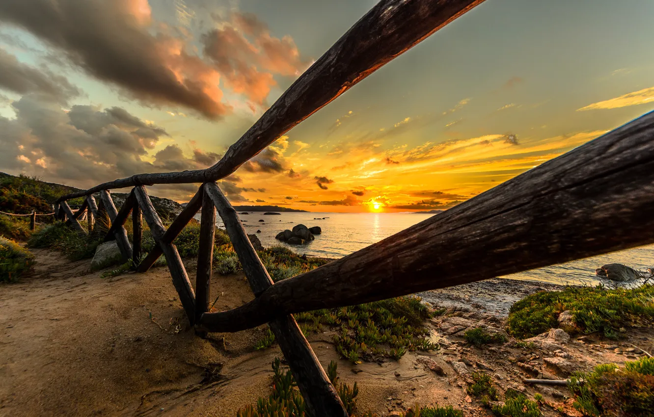 Photo wallpaper sea, the sky, the sun, landscape, sunset, nature, the ocean, dawn