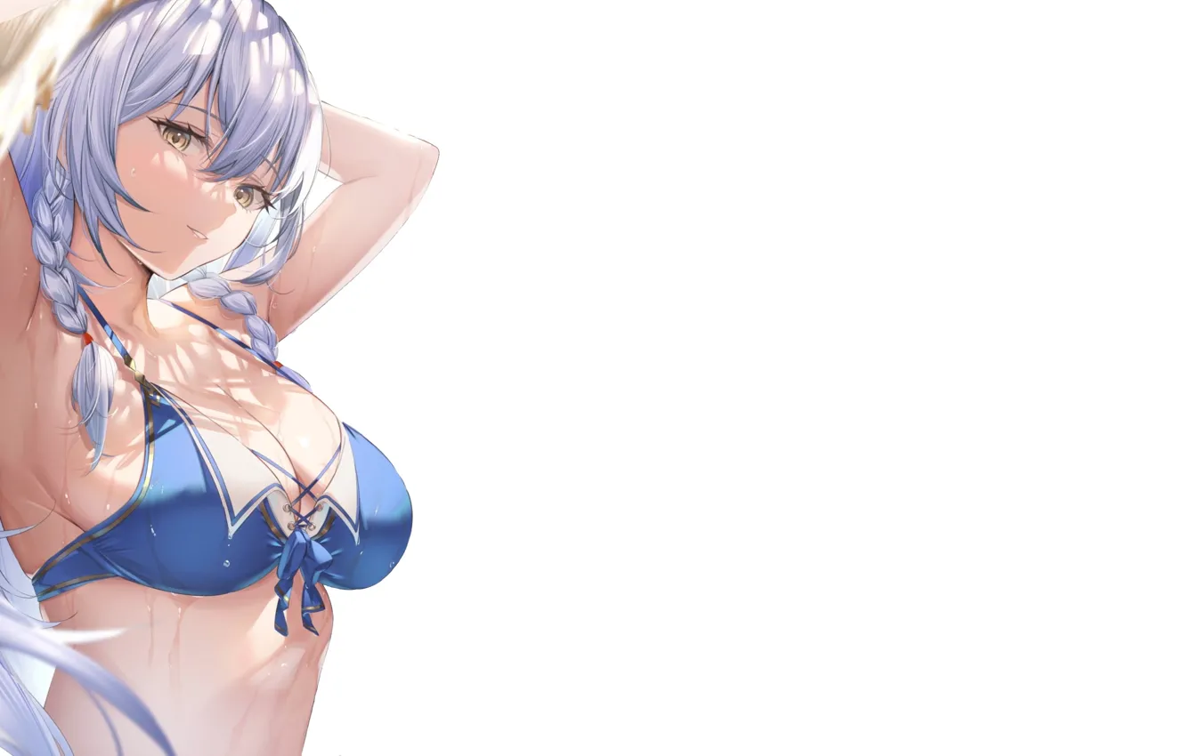 Photo wallpaper girl, sexy, wet, Anime, blue, pretty, bikini, sweat