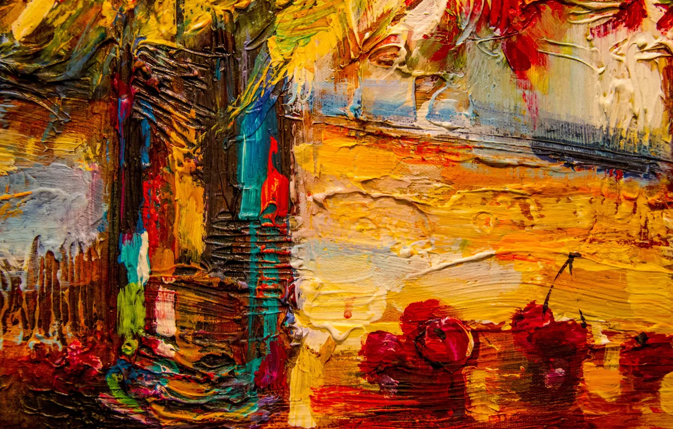Photo wallpaper colorful, art, painting, cherries