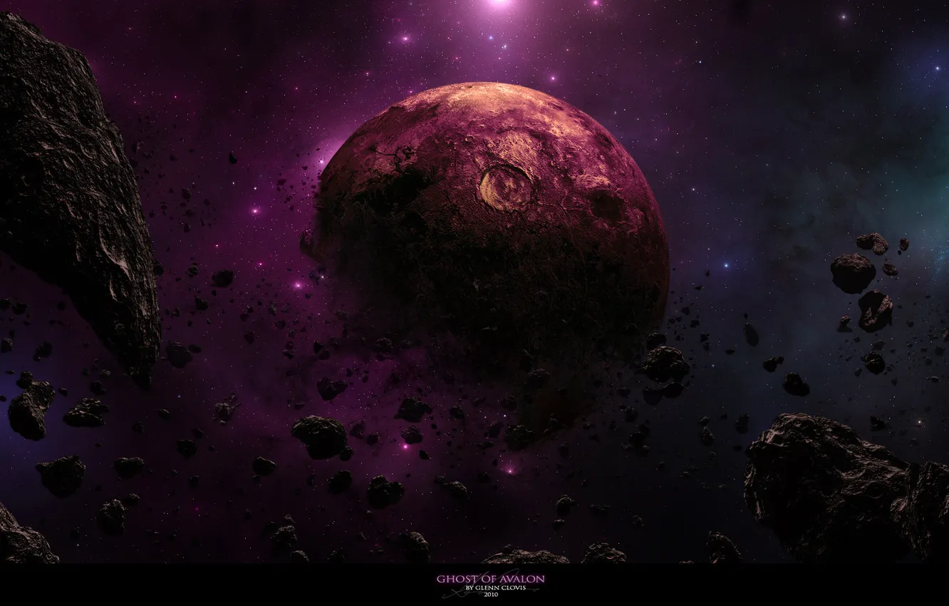 Photo wallpaper the wreckage, planet, asteroids