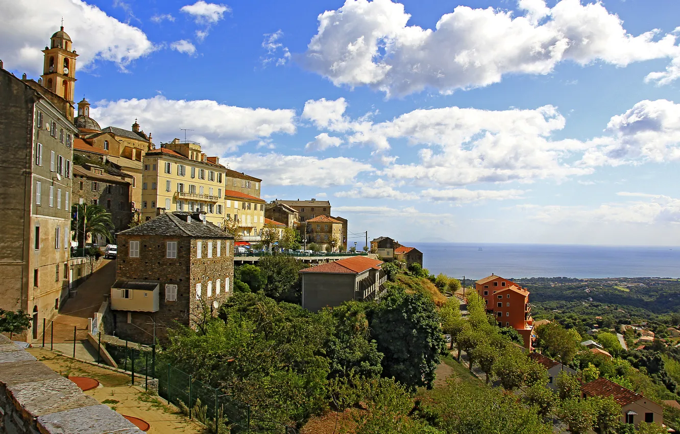 Photo wallpaper the sky, clouds, landscape, mountains, home, slope