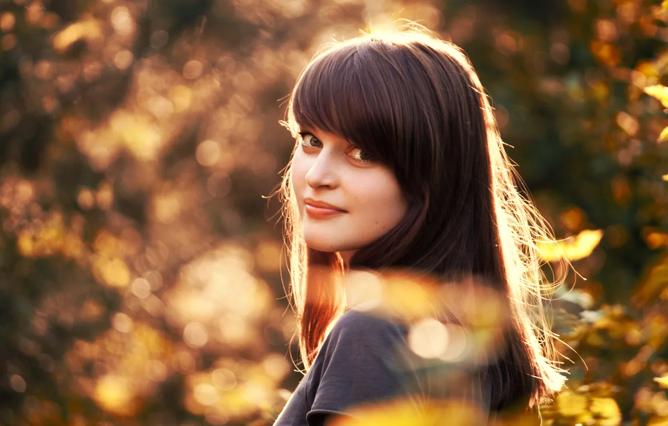 Photo wallpaper look, smile, brown hair