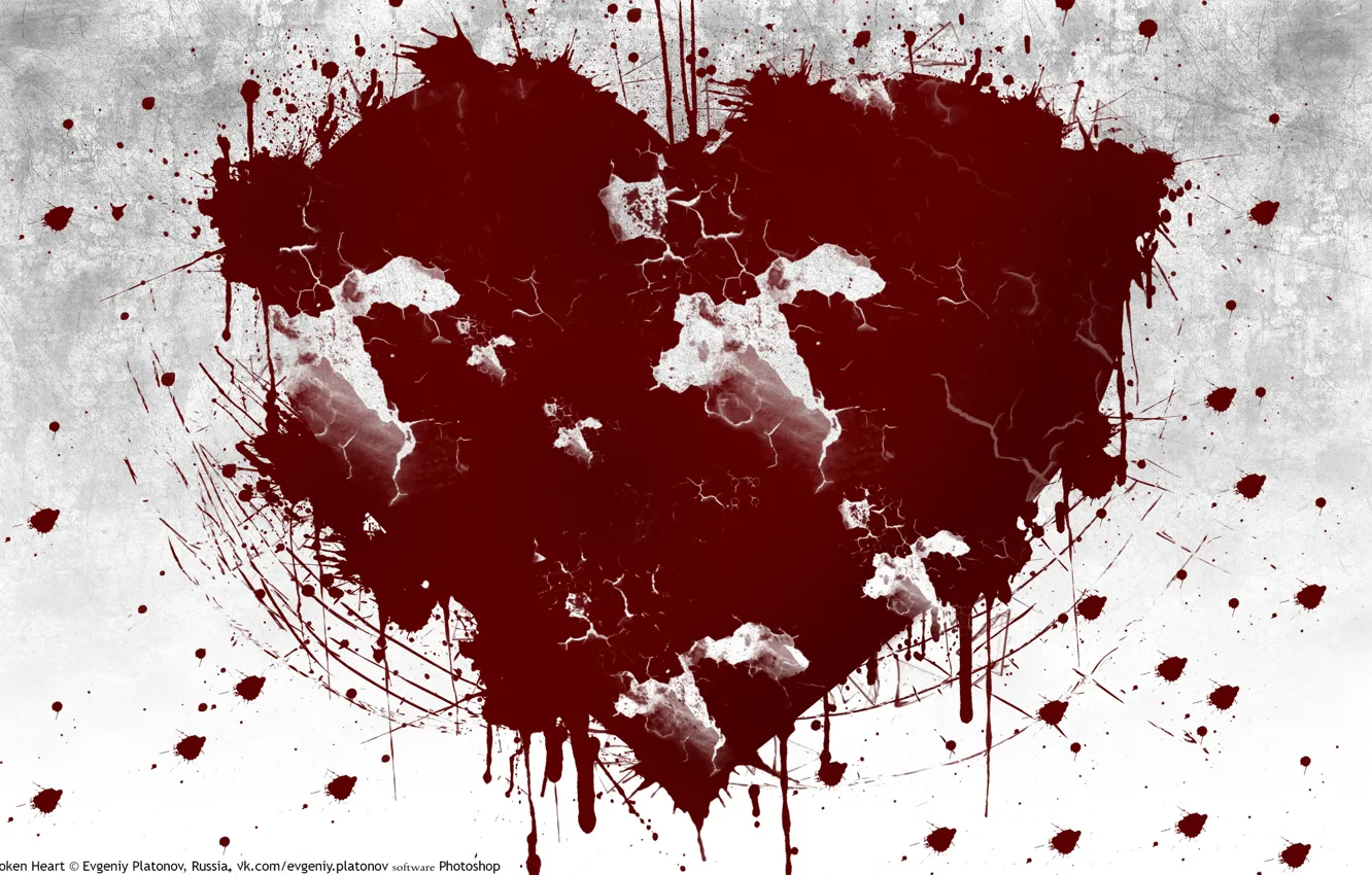 Photo wallpaper cracked, blood, broken heart, broken heart